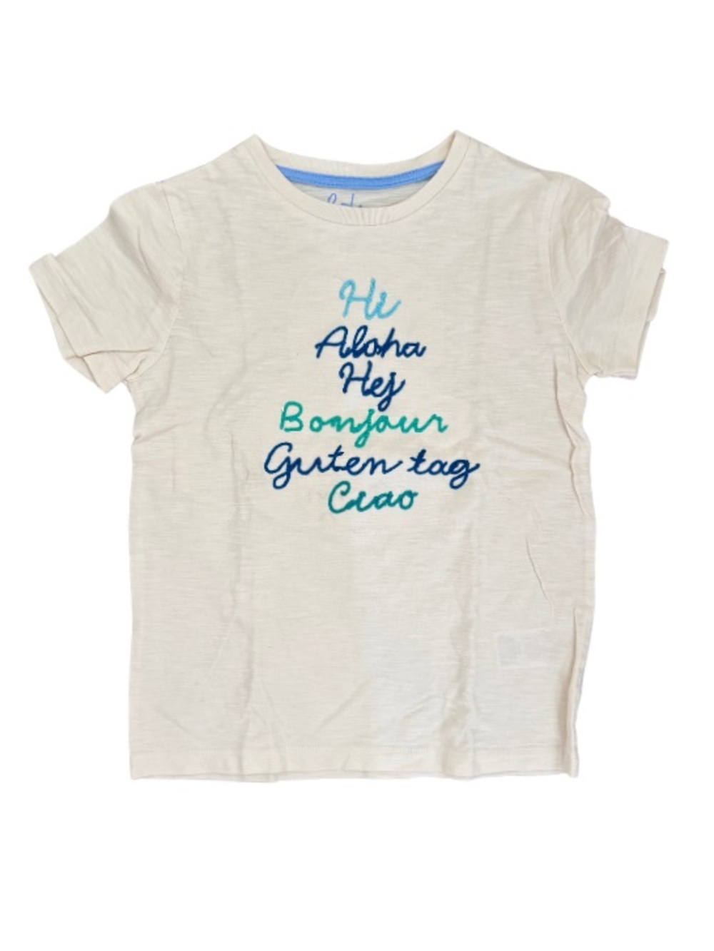 Mini Boden Girls Embroidered Greetings T-Shirt Cream 8-9Y 134cm